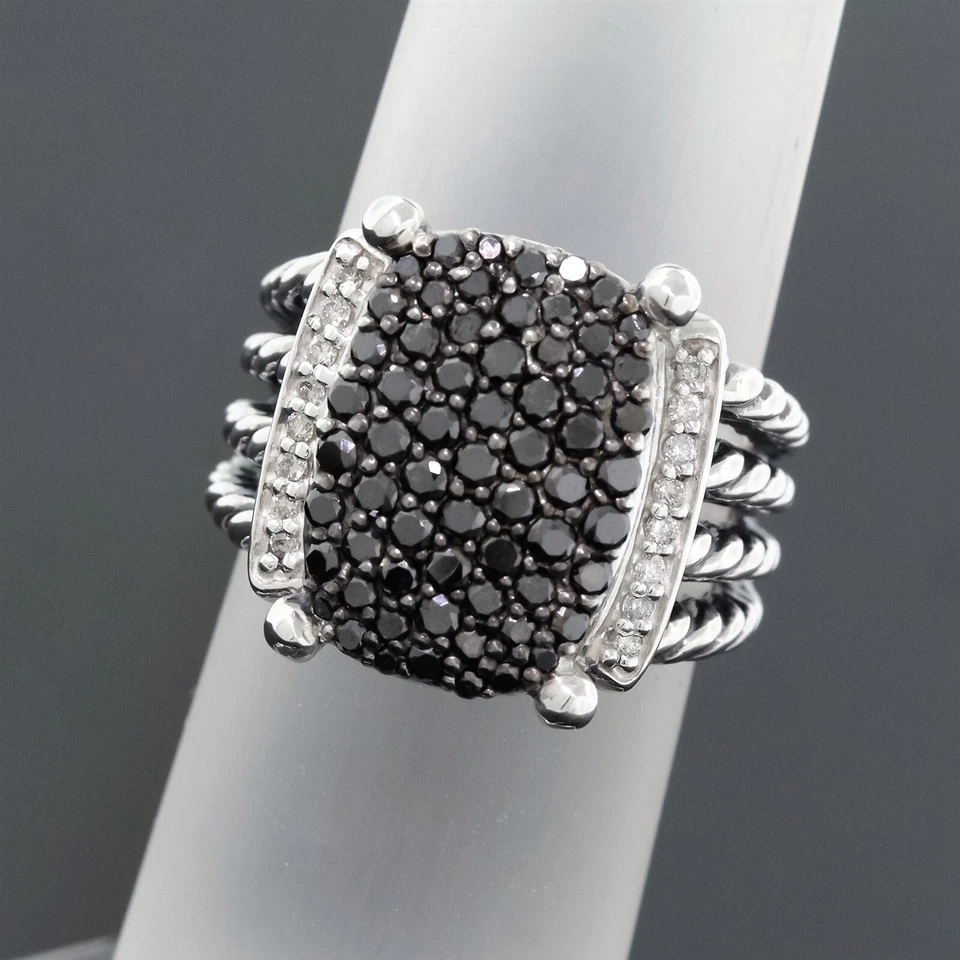 David Yurman White & Black Diamond Pave 925 Silver 16x12 Wheaton Ring Size 6 - Image 4 of 4