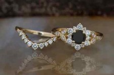 3Ct Round Cut Simulated Diamond Wedding bridal Ring Set 14k Yellow Gold Plated