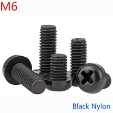 M6 x 1.0 6mm Black Nylon Pan Round Head Phillips Screws Plastic Machine Screws