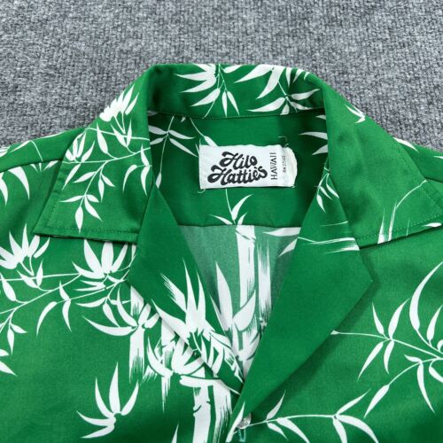 Vintage Hilo Hattie Mens Hawaiian Shirt Small Green White 70s Bamboo Camp Disco - Picture 7 of 12