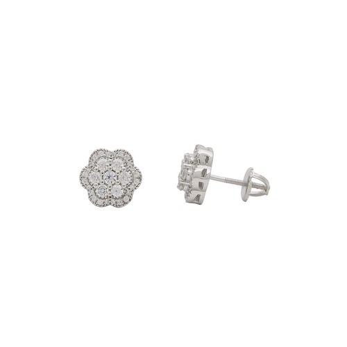 14K Yellow Gold Plated Cluster Flower Set Sterling Silver Screw Back Earrings - Picture 9 of 9