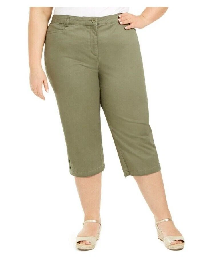 Karen Scott PLUS SIZE Capri Pants Green Button-Hem Stretch, 22