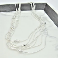 Seven Strand Beaded Necklace Sterling Silver