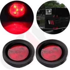 2pcs 2.5" Round 4LED Side Marker Tail Light Kit Red For Truck Trailer Clearance
