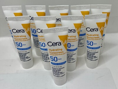 CeraVe Hydrating Sunscreen Broad Spectrum SPF 50 Face Lotion Travel Size X10READ