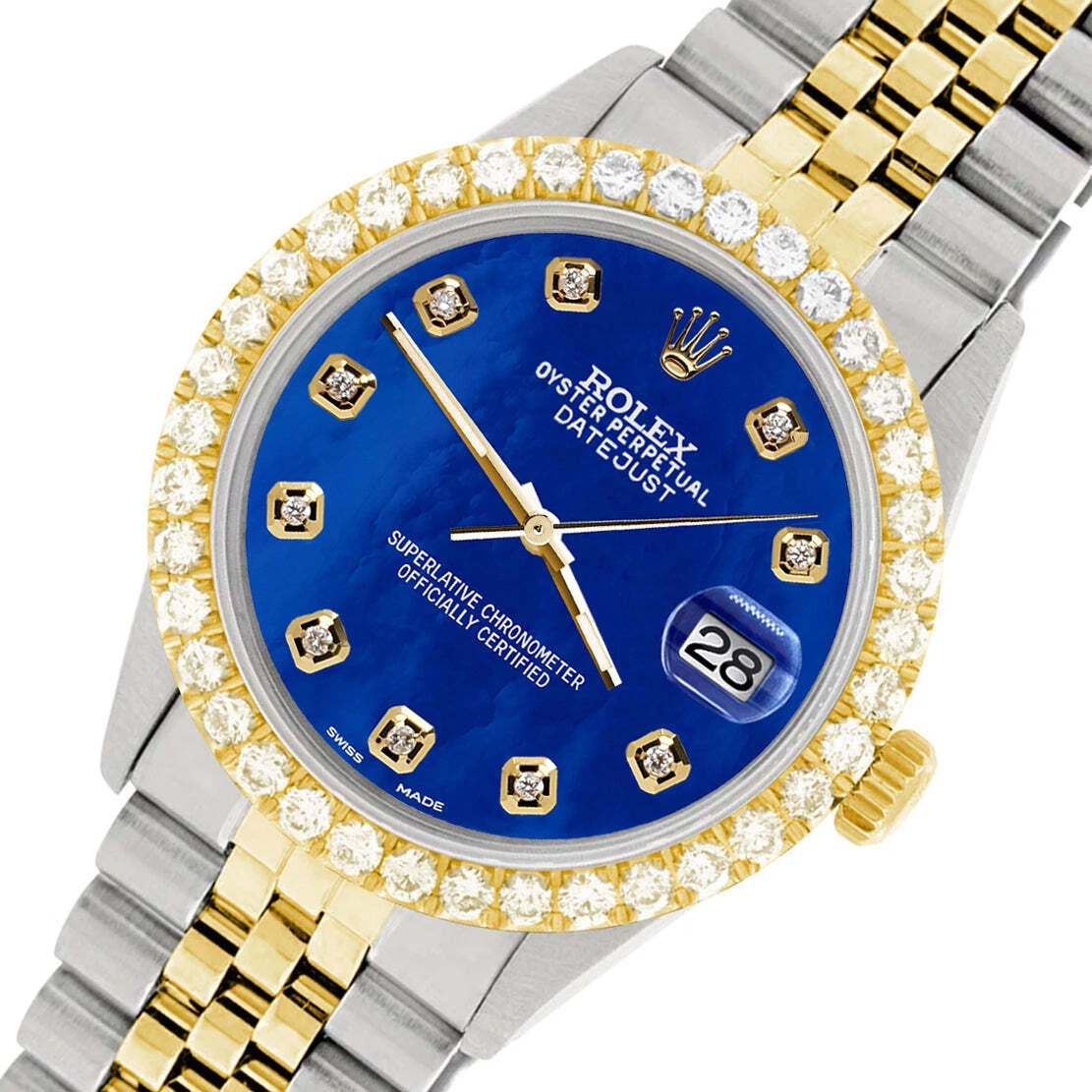 Rolex Datejust 36mm 2 Tone 3.05ct Diamond Bezel Royal Blue MOP