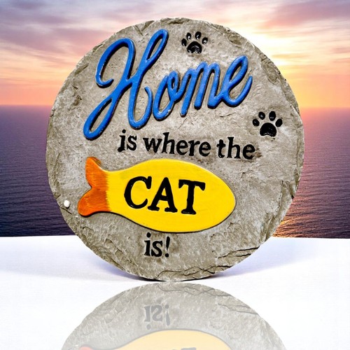 Cat Garden Stone Plaque | “Home is Where the Cat Is” Outdoor Decor 24cm Round - Picture 10 of 11