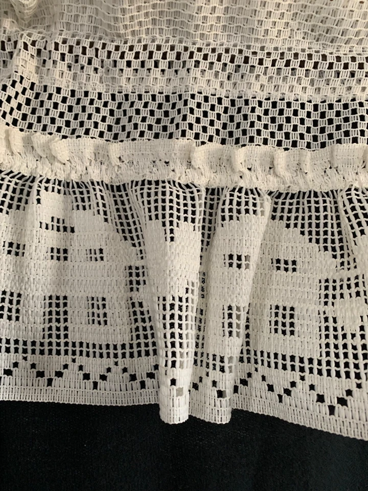 Cortina cenefa ventana encaje ganchillo 1 par 12x46" ancho crema casa diseño corazón Foto 2 de 4