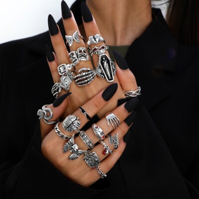 Wholesale 46pcs Mix Design Punk Vintage Rings Metal Gothic Party Jewelry Bulk