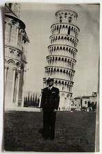 US Navy Man Officer Uniform 1949 Pisa Italy Real Photo Postcard RPPC