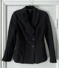 WHITE HOUSE BLACK MARKET Black Stretch Ruffle Collar Blazer Pockets Size 2