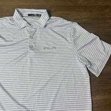 Polo Ralph Lauren Short Sleeve Blue Striped Collared RLX Shirt Men  s Sz Large