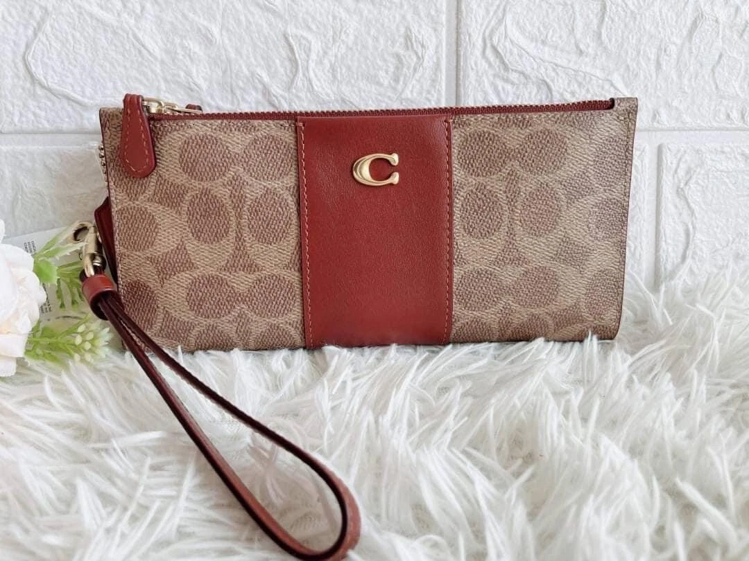 NWT Coach CC965 Double Zip In Signature Canvas Tan/Rust Leather 