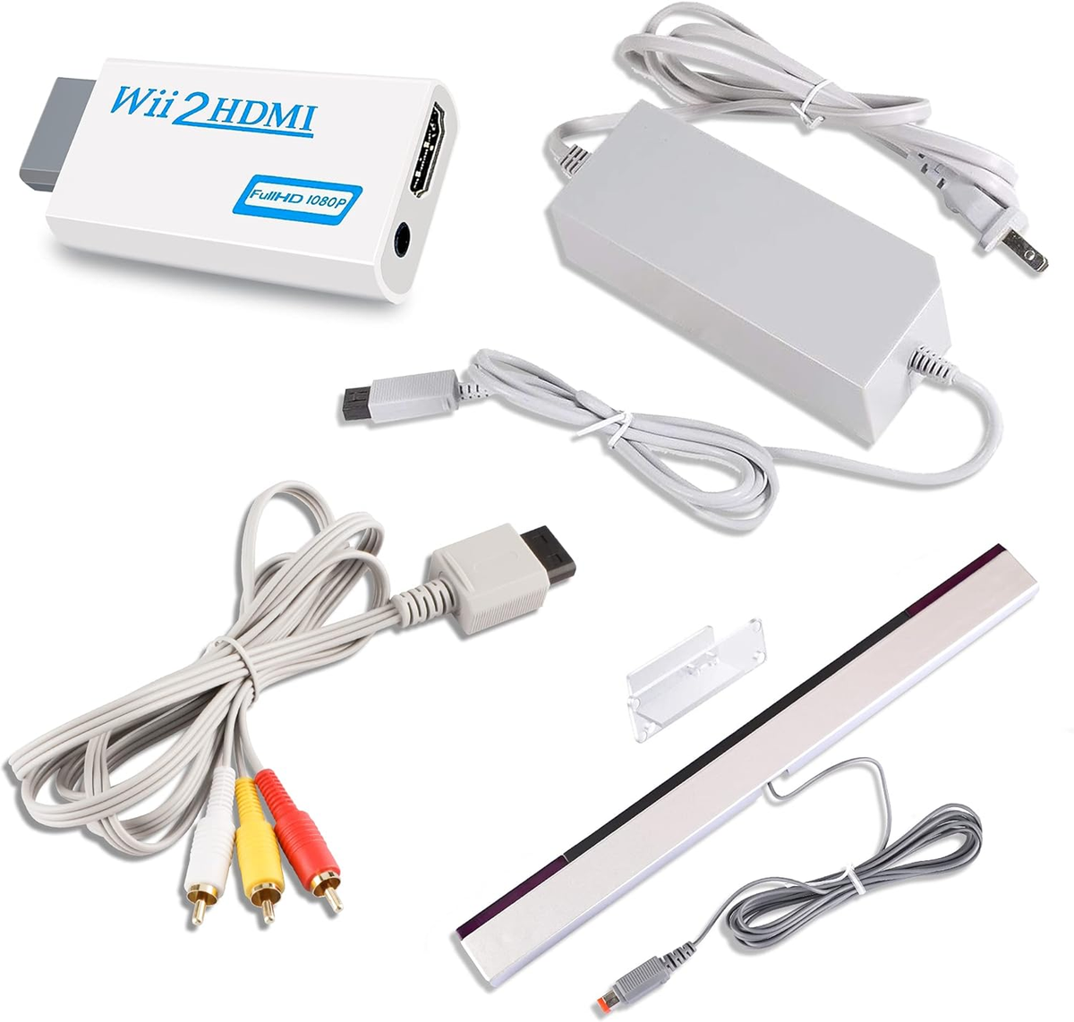 4in1 Accessories Kit for Nintendo Wii HDMI AV Cable Power Adapter