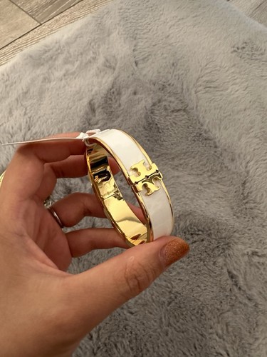 Tory Burch KIRA ENAMELED Bangle BRACELET Black/White Gold £150 - Picture 12 of 19