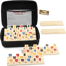 Rummy Cube 6 Player Edition with 6 Wooden Racks/Trays, 160 Large Numbers Rummy T
