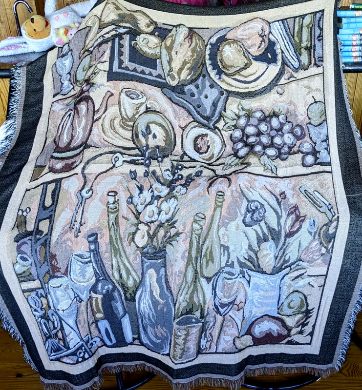 Wine Parlor Still Life Tapestry Throw - Wine Bottles Glasses Grapes/65" x 56