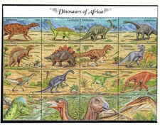 Tanzania 1992 African Dinosaurs NHM block of 16 (SG1370-1385)