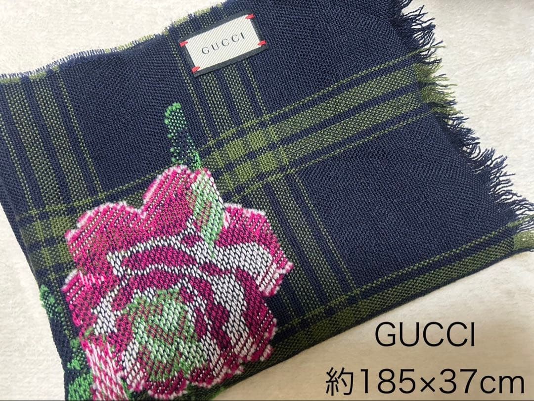 Auth GUCCI Checkered Floral Pattern Large Scarf S… - image 22
