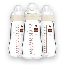 MAM Premium Glass Baby Bottles, Easy Switch 3 Count Pack of 1 , Shell