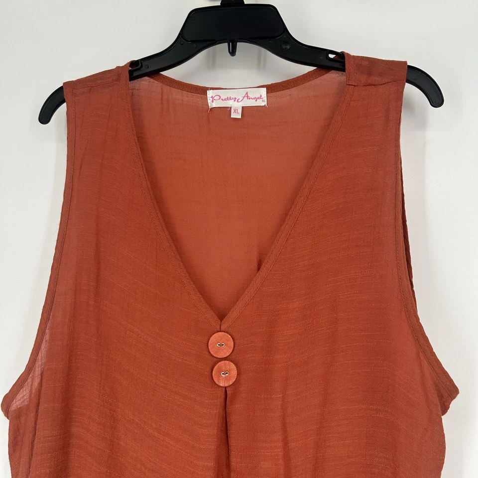 Camiseta sin mangas Pretty Angel Boho mezcla de lino asimétrica semi transparente naranja talla XL Foto 2 de 4