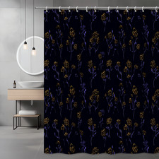 Black Floral Shower Curtain Gold Purple Floral Print