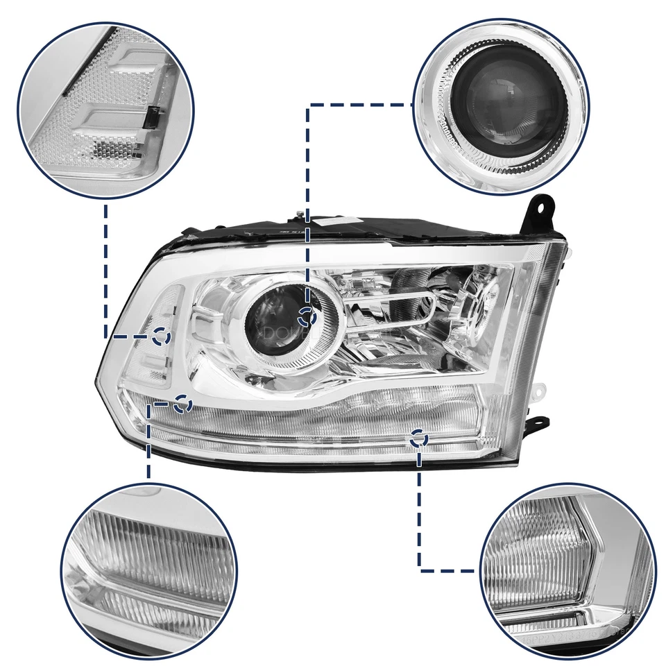 Fit For 2013-2018 Dodge Ram 1500 2500 3500 Chrome Projector Headlights w/LED DRL - Image 4 of 4