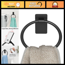Adhesive Towel Ring - Round Hand Towel Holder for Bathroom RV, Black Finish