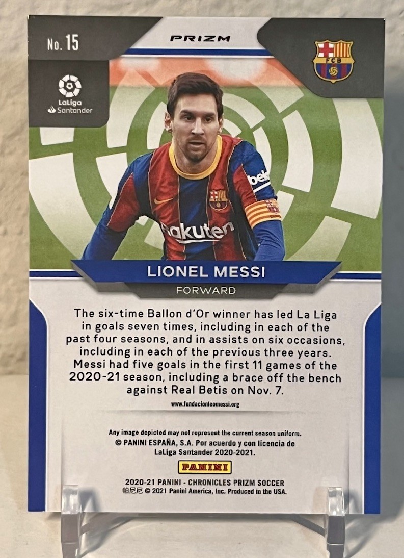 2020-21 Panini Chronicles Prizm La Liga Lionel Messi Purple Mojo Prizm 15 view 2