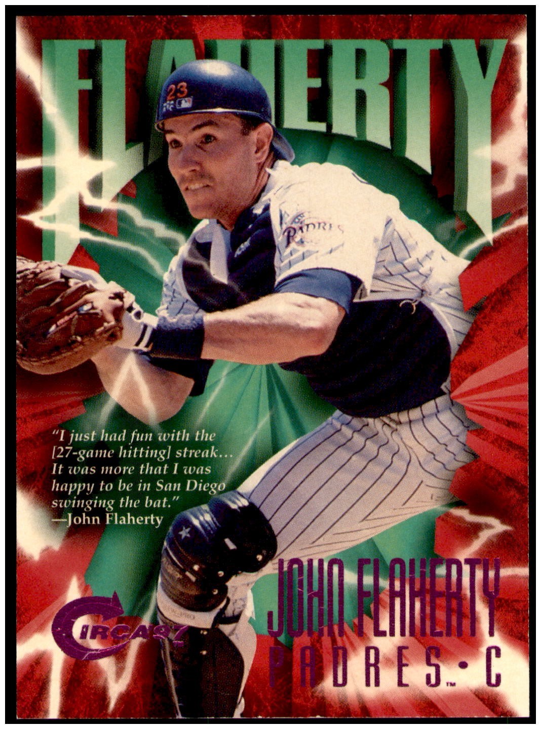 John Flaherty 1997 Fleer Circa Baseball Purple Foil Card SSP /150 SD Padres