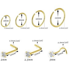 jagosen Black Nose Rings for Women 20G Nose Rings Hoops 6mm 8mm 10mm 12mm