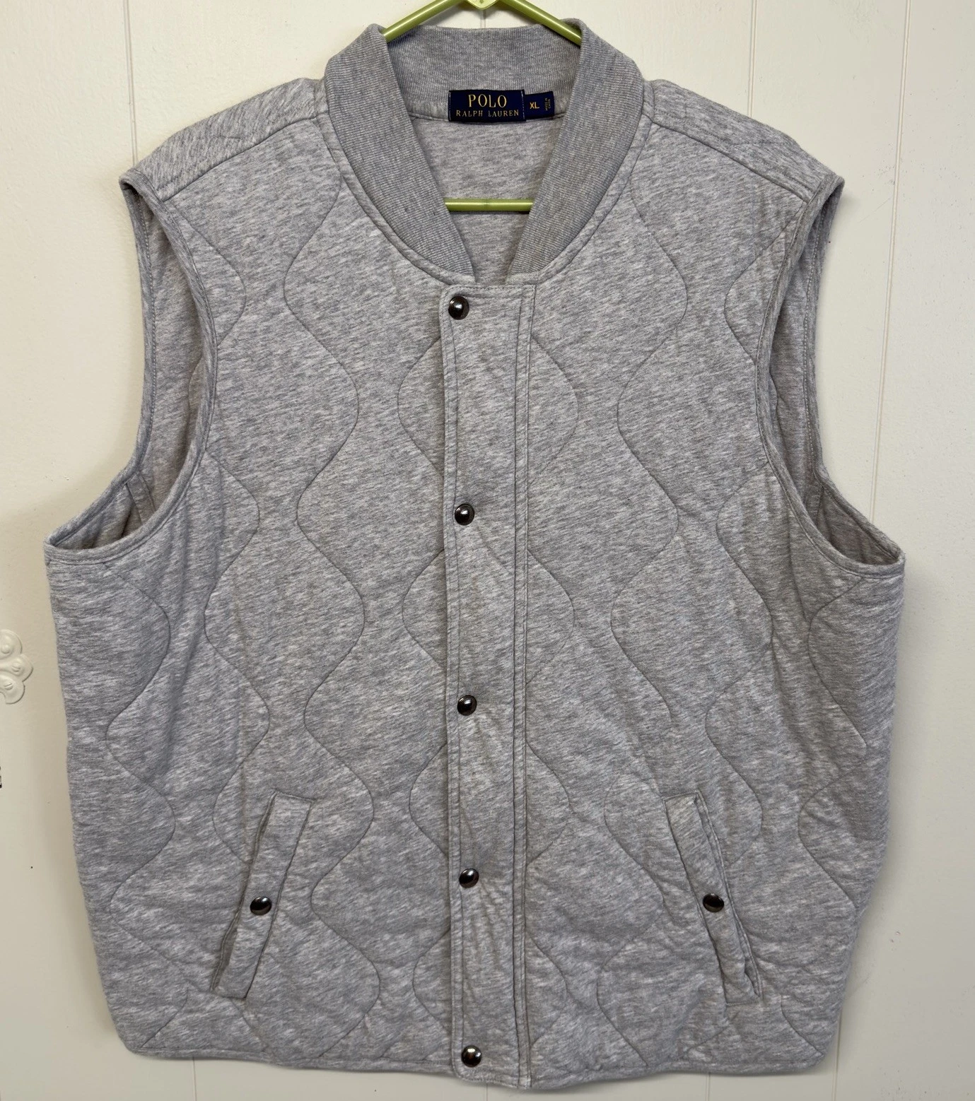 Polo Ralph Lauren Cotton Vest Quilted Snap Button Full Zip Gray Men XL EUC