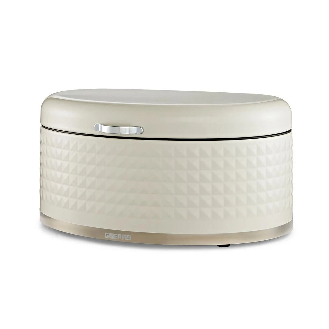 GEEPAS Bread Bin 9L Carbon Steel Kitchen Canister Countertop Storage Box Argyle