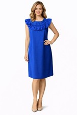 J Crew Dress 12 Cobalt Blue Rich Neckline Shift Cotton Career Casual Washable