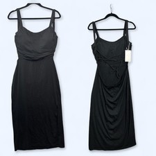 Halara Black Built-In Bra Midi Dress XL NWT Back Ties Bodycon Dress Evening