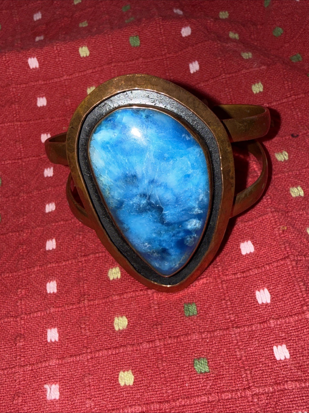 Vintage Solid Copper Hand Hammered Cuff With Asym… - image 7