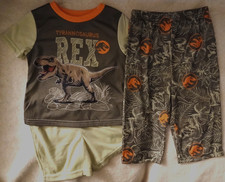 JURASSIC PARK GREEN  ORANGE 3 PIECE SLEEP SET-TOP SHORTS  PANTS-SIZE 3T-NEW