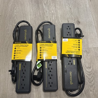 Set of 3  PlugLoad 7 Outlet Energy Saving Advanced Powerstrip Surge Protector