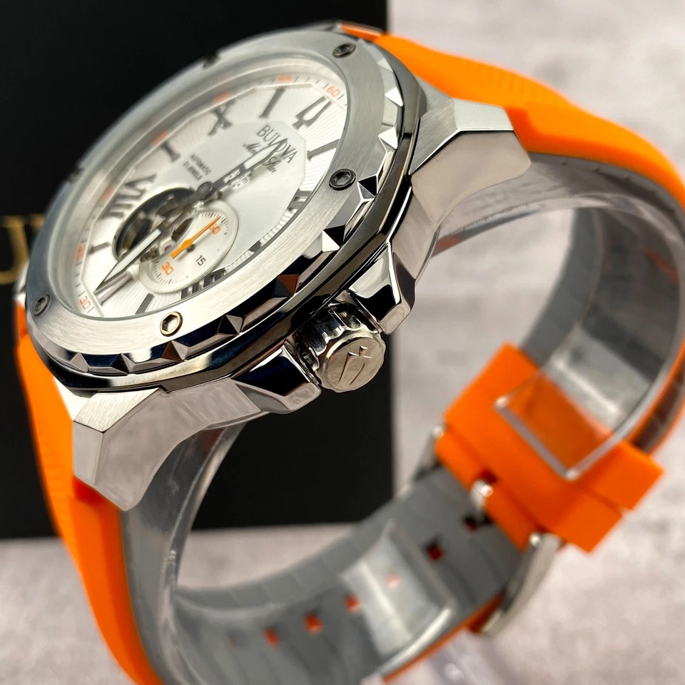 Bulova Marine Star 45mm Whit Dial Rubber Strap Automatic Men's Watch 98A226 - Image 4 of 4