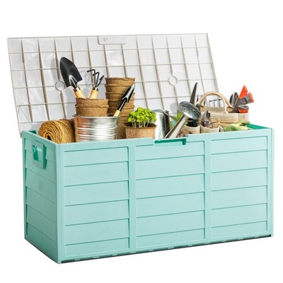 Garden Storage Box 75 GAL Green Outdoor Tool Case Cushion Organizer with Wheels