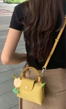 Longchamp Le Pliage XS Top Handle Mini Shoulder Bag Yellow Leather Nylon New