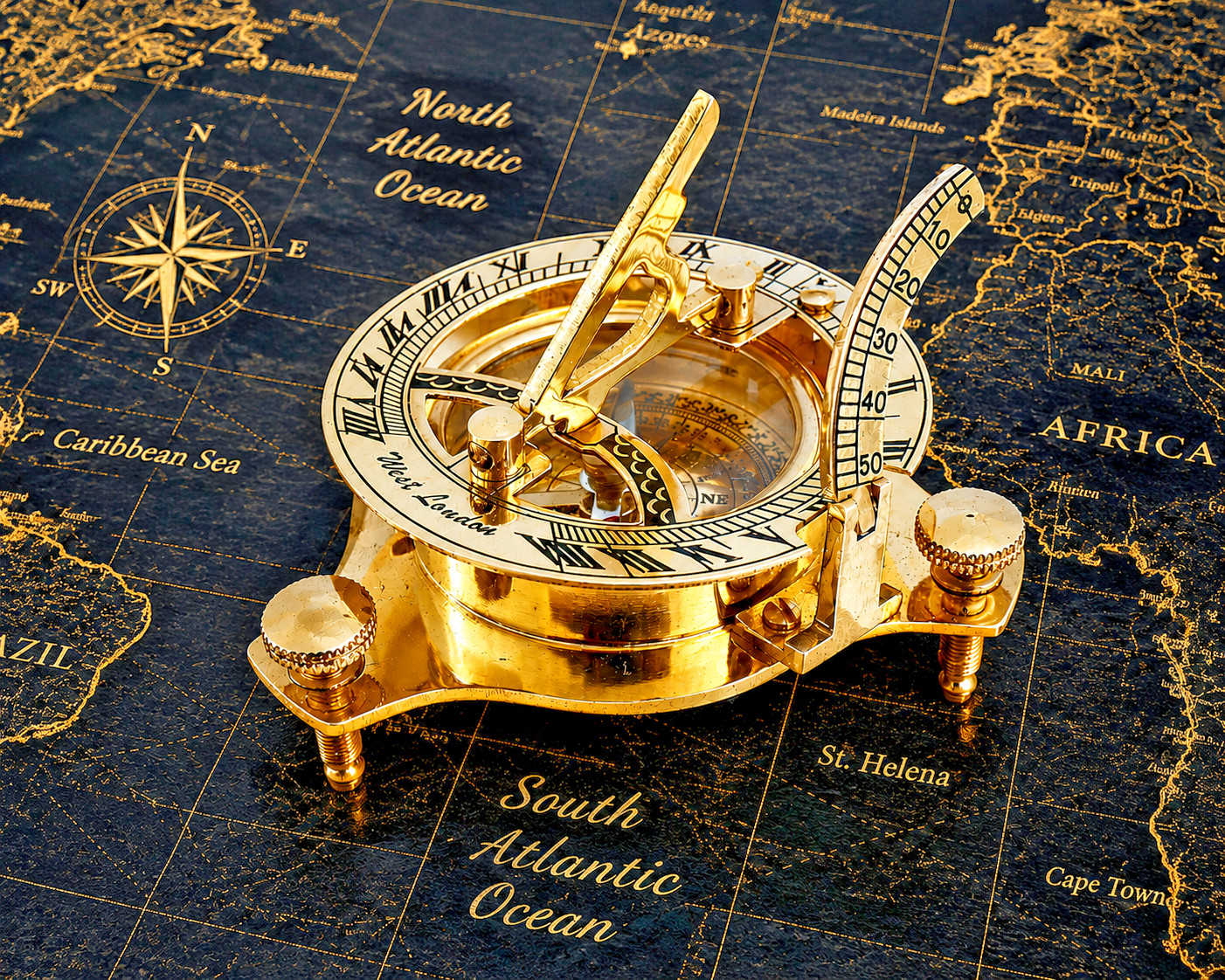 London west maritime antique SUNDIAL COMPASS brass nautical Ship Sea Marine