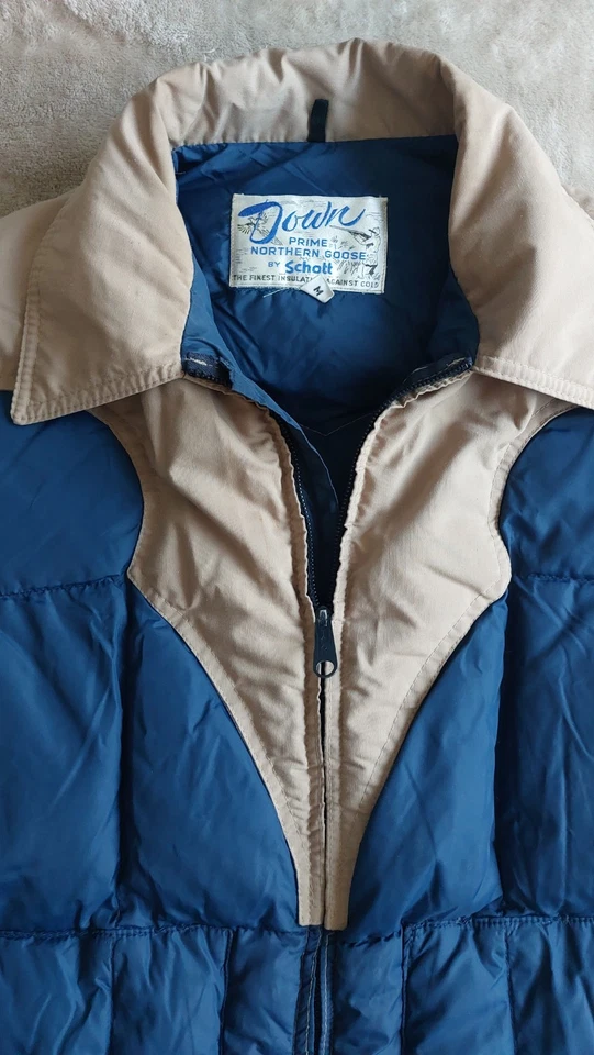 Chaqueta acolchada acolchada de plumón de ganso azul tostado Schott NYC de colección años 80 | M Foto 2 de 4