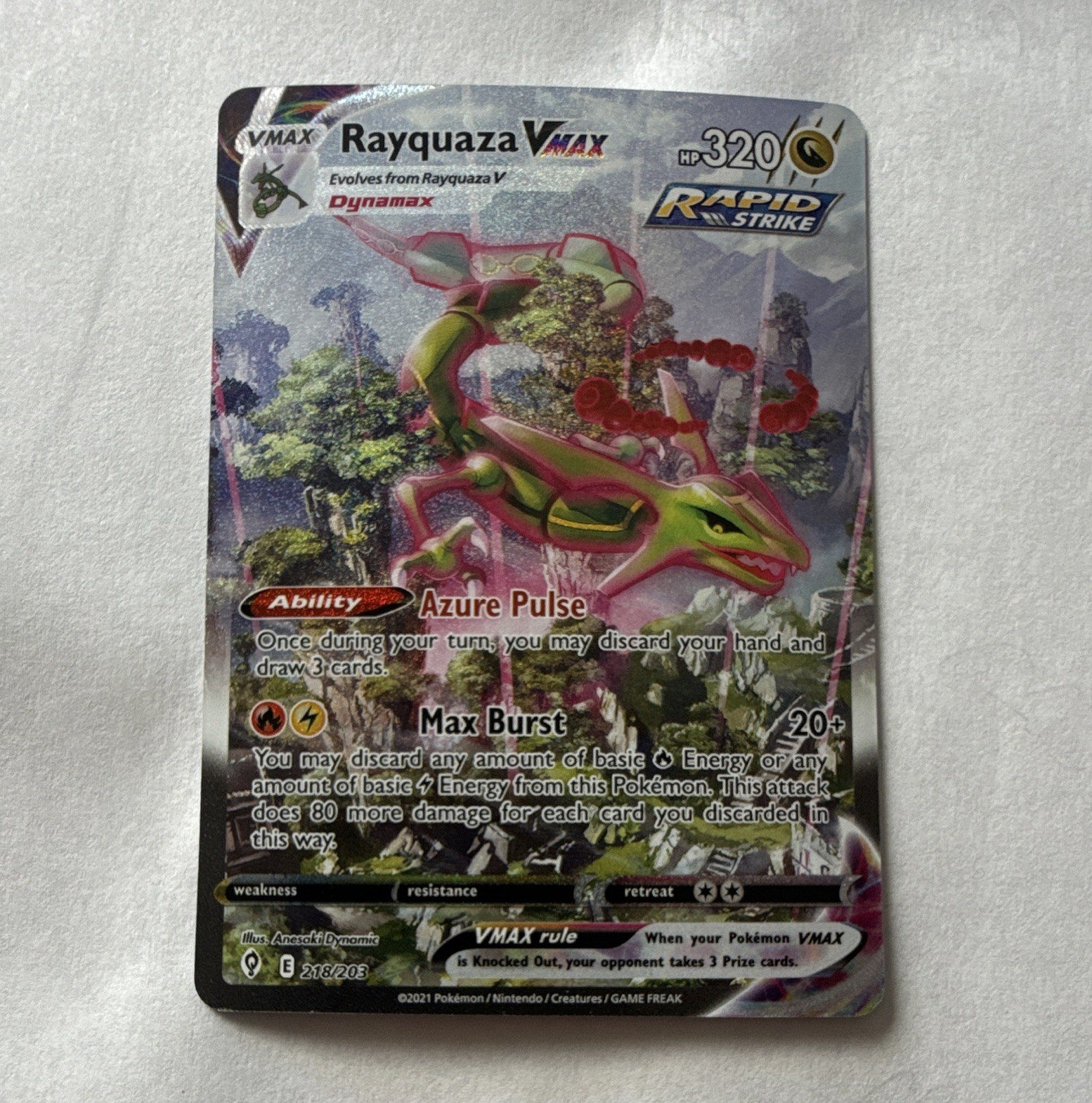 Pokemon TCG Rayquaza VMAX 218/203 Evolving Skies Holo Secret Rare Eng