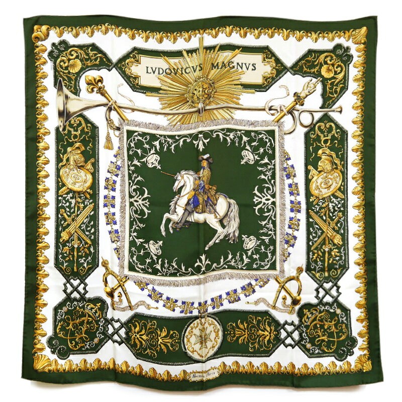 Hermes Carre90 Lvdovicvs Magnvs Louis XIV White Horse Silk Scarf
