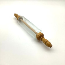 Vintage Clear Glass Rolling Pin With Wooden Handles 17-1/2