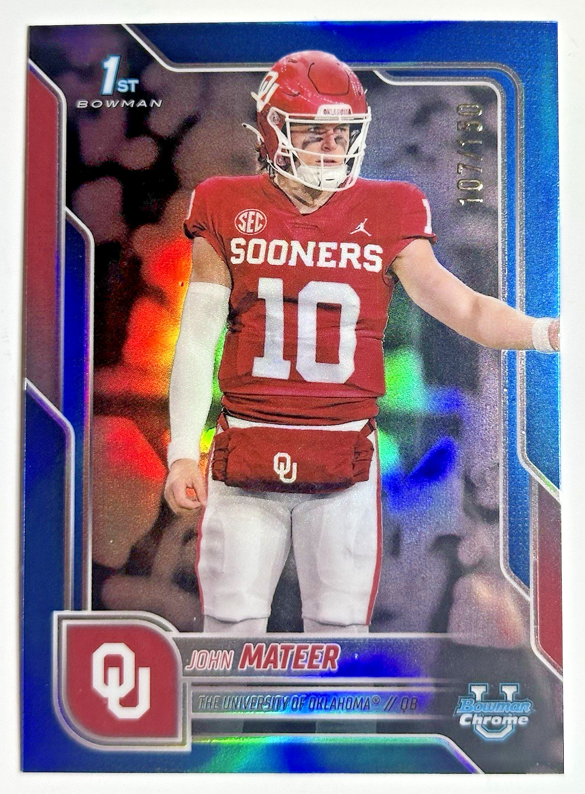 2025 Bowman Chrome U John Mateer 1st Bowman True Blue Refractor /150 #1