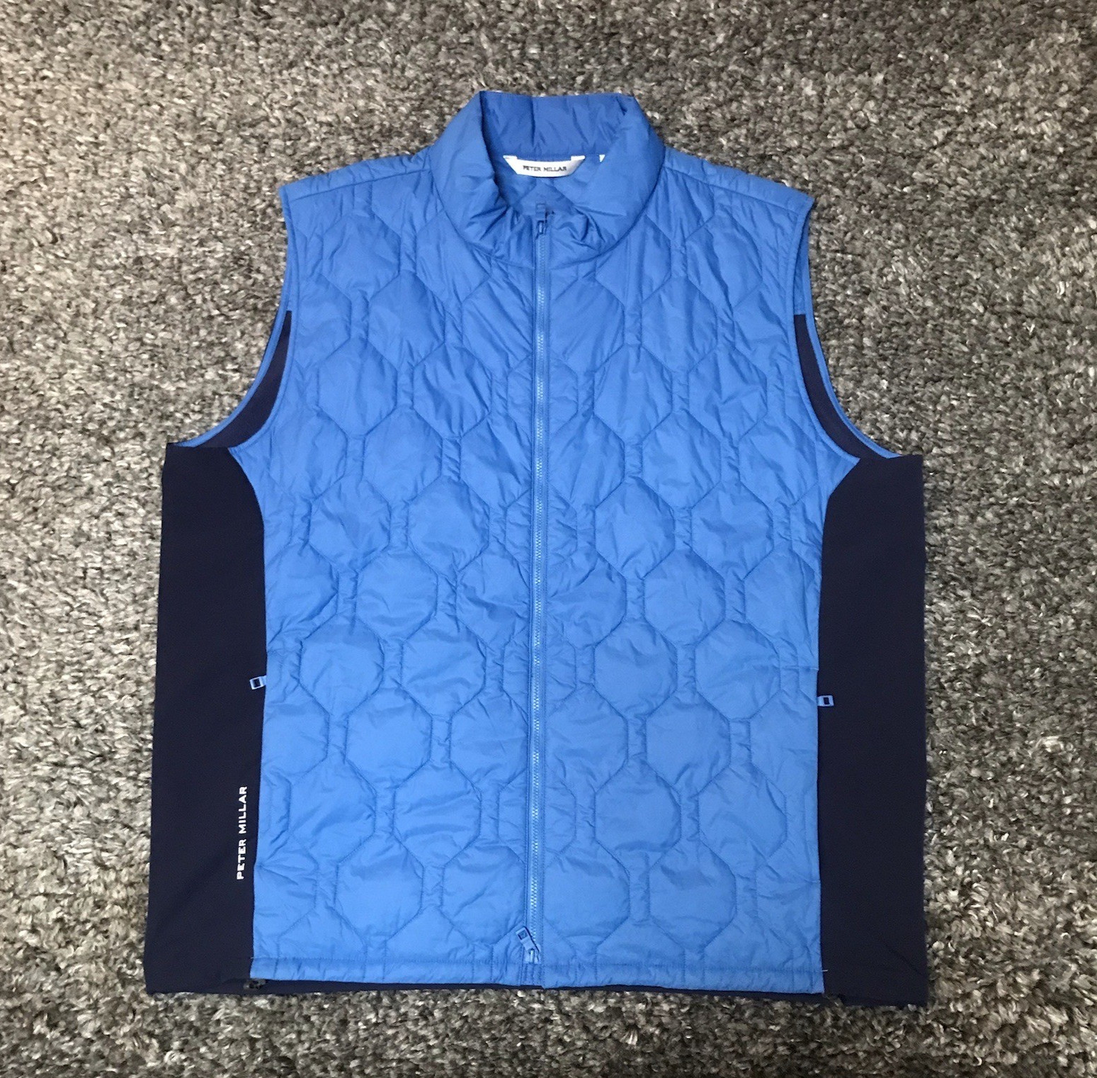 Peter Millar Blitz Vest Mens Size XL Blue Golf Performance Quilted Full Zip