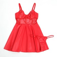 WOW BABE Red Faux Leather Wet Look Sleeveless Mini Dress With Thong Size 8