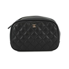 Chanel Matelasse Coco Mark Cosmetic Pouch Black New Condition From Japan
